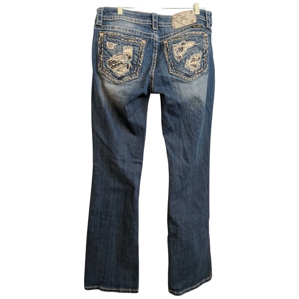 Miss Me Jeans Women’s 31 Signature Boot Cut Medium Wash Rhinestone Stud Pocket - Picture 2 of 8